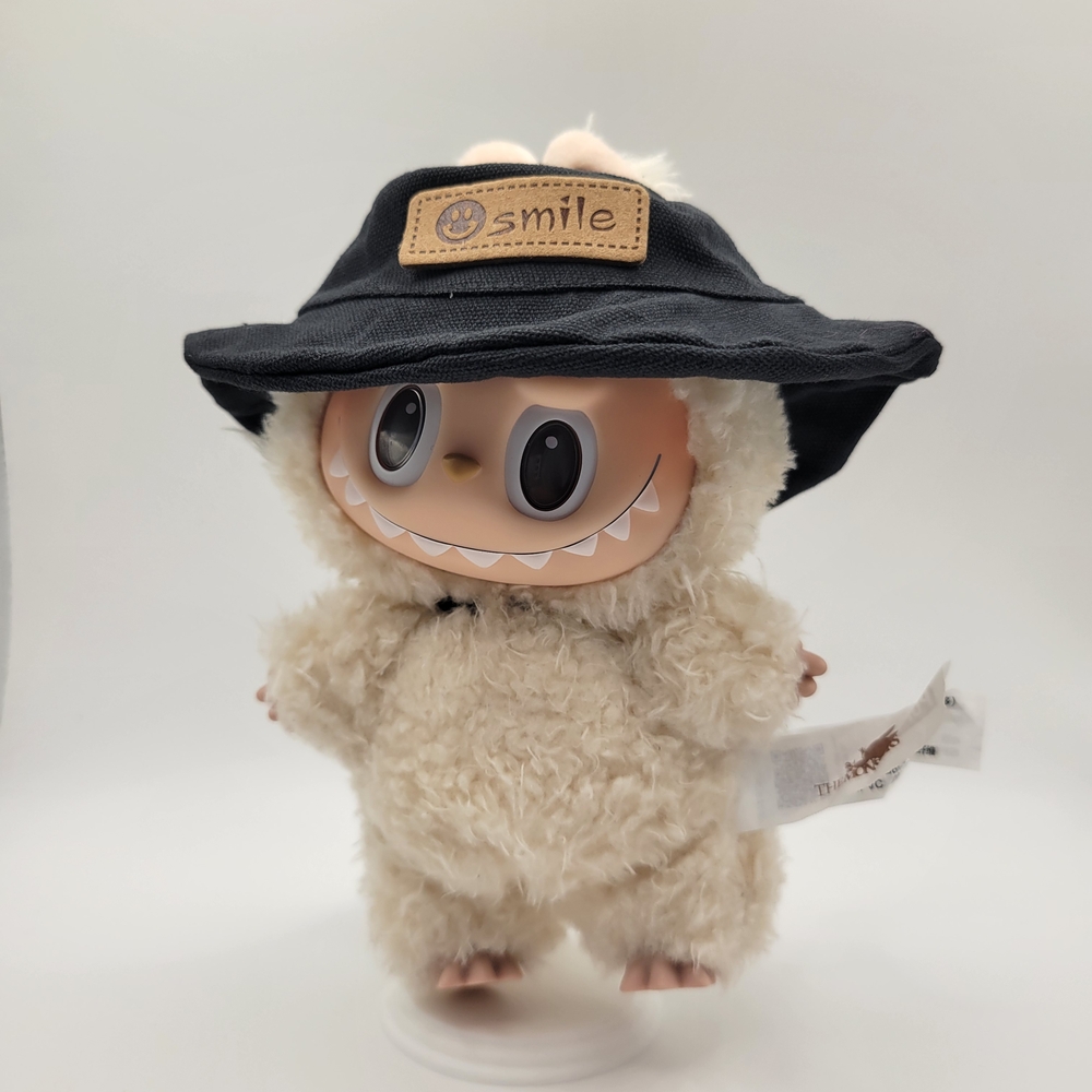 Black Bucket Hat With Smile Patch For 17cm Dolls. No Doll Included.